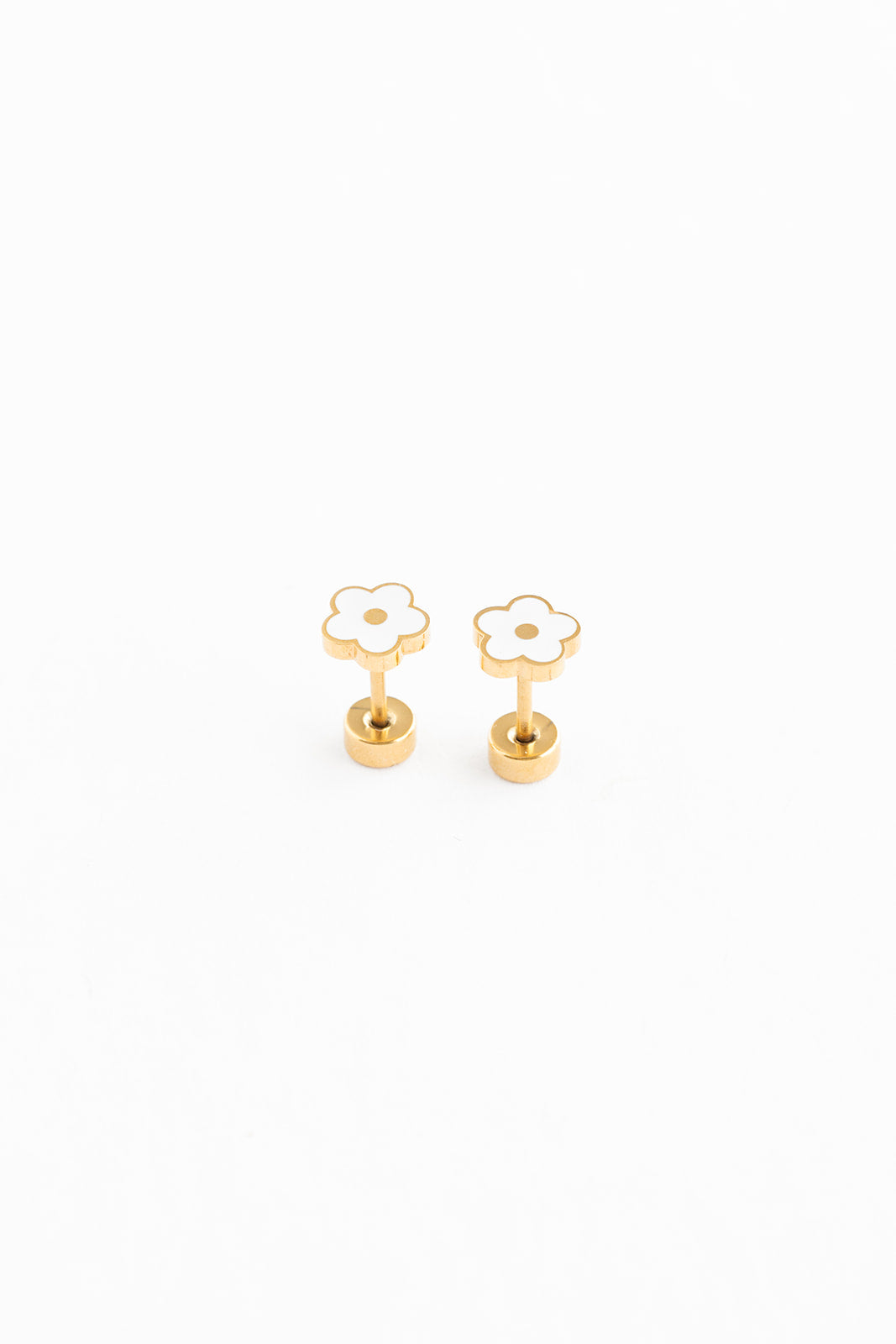 Hypoallergenic gold and enamel Petite Pink Flower flatback Earrings ...